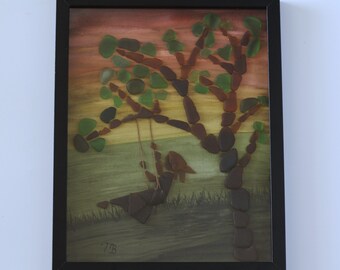 Handmade Sea Glass Painting - Summer Vibes