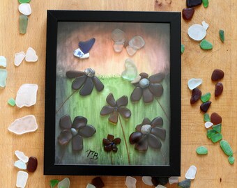 Handmade Sea Glass Painting - Butterflies at Dusk