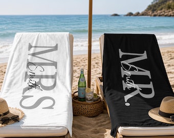 Personalized Mr & Mrs Beach Towel:Honeymoon Couple Gift