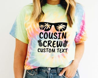 Cousin Crew Shirt, Colorful Tie Dye Cotton Tee | Summer Family Trip | Handmade Match Set