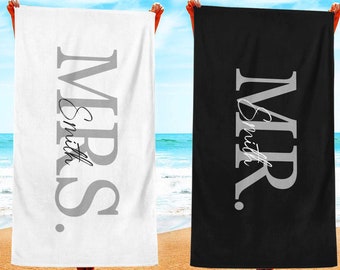 Mr & Mrs Beach Towel, Custom Name Beach Towel, Honeymoon Gift, Summer Lovers, Summer Vibes,Wedding Gift,Personalized Beach Towel,Couple Gift