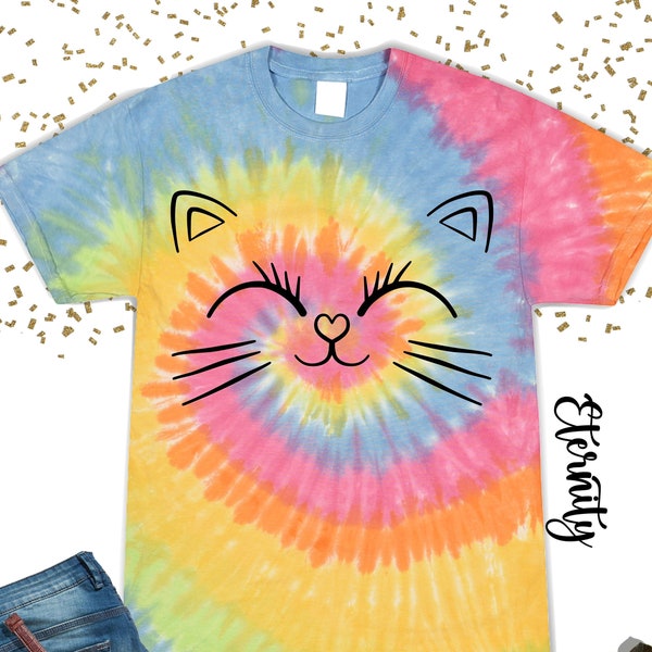 Lustiges Katzengesicht Tie Dye Shirt, Katzenliebhaber Geschenk T-Shirt, süßes Tier Shirt, Katzenmutter Shirt, Katzenmutter Tshirt, lustiges Haustier Natur Shirt für Kinder