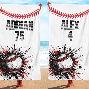 Baseball Player Beach Towel With Name,Summer Appreciation Gift For Sport Team,Game Day Season, Pool Party,Teen Birthday Gift,Boy Beach Towel