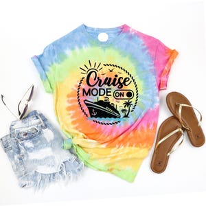 Cruise Mode On Tie Dye Shirt,Cruise 2025 Gift Tee,Family Cruise Shirts,Friends Cruise Shirts,Girls Bachelorette Cruise,Group Cruise T-Shirts