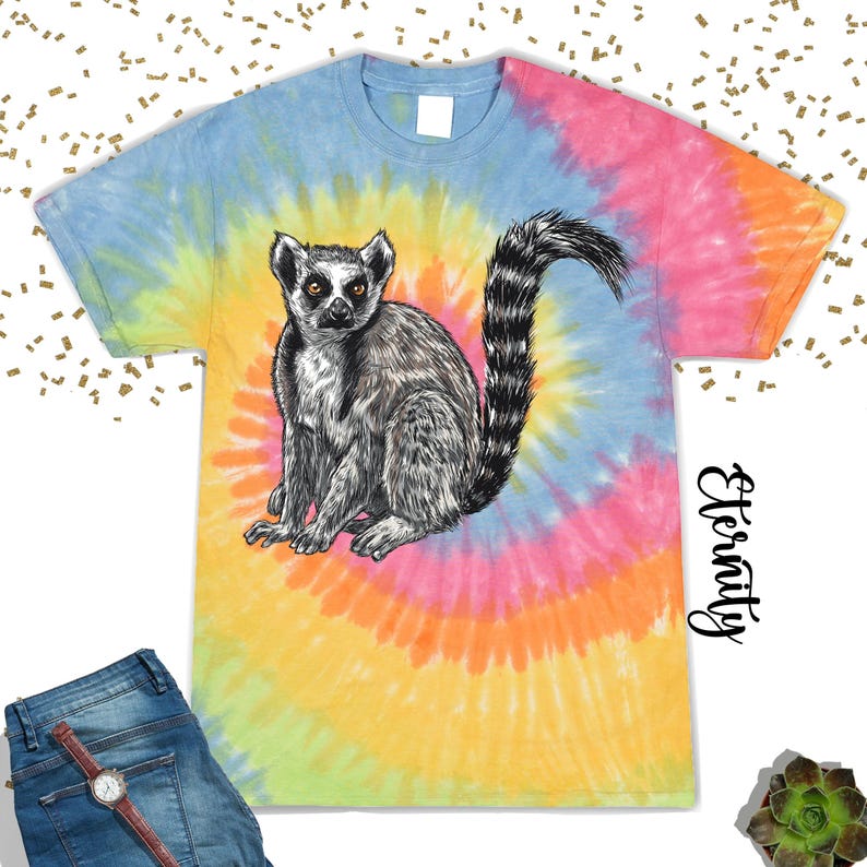 T-shirt tie-dye lémurien, T-shirt animal mignon, Cadeau pour amoureux des lémuriens, T-shirt zoologiste, T-shirt animal cool, T-shirt pour amoureux des animaux, T-shirt lémurien, T-shirt animal drôle image 1