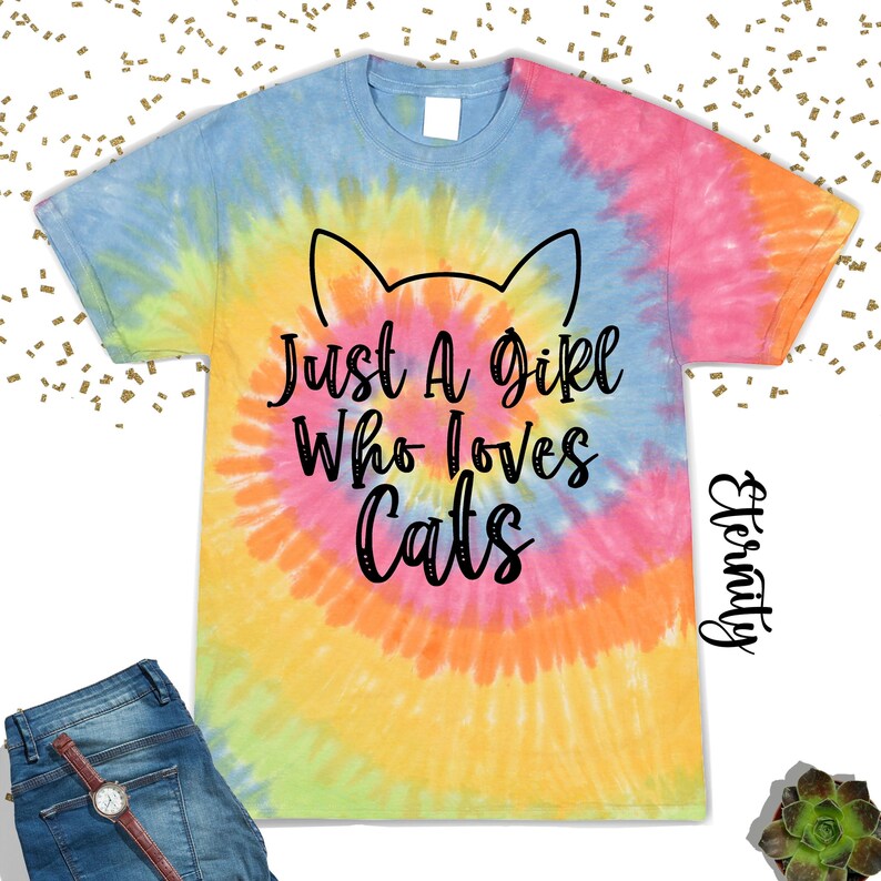 Just A Girl Who Loves Cats Tie Dye Shirt,Gift For Her,Cute Animal Shirt,Toddler Shirt,Cat Mom Gift Tshirt,Back To School,Gift For Cat Lover image 2