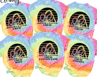 Roller Coaster Crew Tie Dye Shirt: Theme Park Vacation Trip