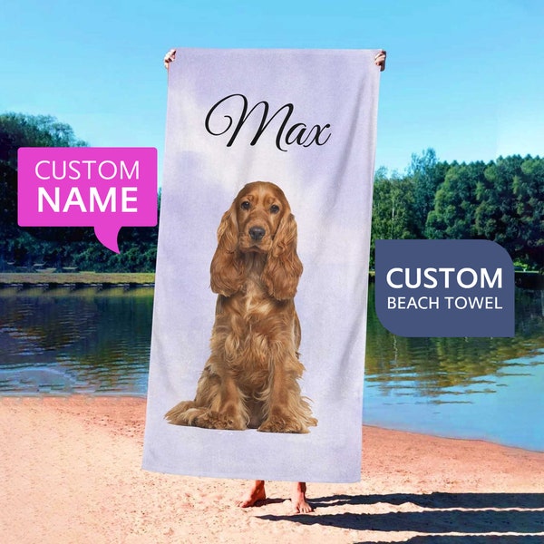 Custom Name Pet Photo Beach Towel, Dog Mom Gift, Personalized Beach Towel, Animal Lovers Gift, Pool Party, Summer Vibes, Swimming Club