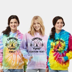 Camping Crew 2025 Tie Dye Hoodie, Camp Life Long Sleeve Shirt, Camping Life Tshirt,Happy Camper Sweatshirt,Camp Squad Sweater,Outdoor Hoodie
