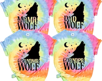 Wolf Themed Family Matching Tie Dye Shirts, Husband Birthday Gift, Howling Wolf Clothing, Baby Announcement Tee, Wildlife Birthday Shirts