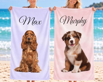 Custom Pet Name Photo Beach Towel | Keepsake | Dog Mom Gift | Personalized Summer Decor
