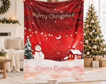Winter Blanket, Personalized Snowman Family Keepsake | Christmas Decor Gift | 30X40-50X60-60X80