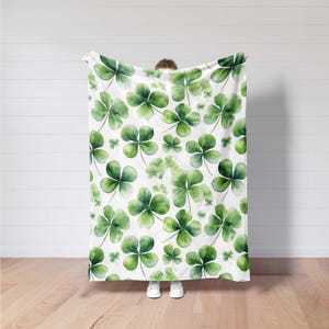 St Patrick's Day Shamrock Blanket,Irish Four Leaf Clover Throw image 1