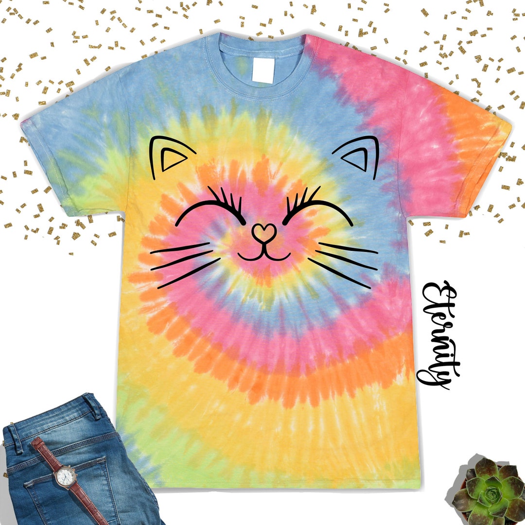 Cute Cat Face Tie Dye Shirt,cat Mom Tshirt,animal Lover Gift,kids