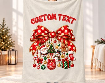 Custom Christmas Bow Blanket, Holiday Gift for Her, Xmas Throw