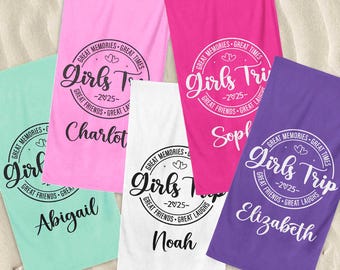 Girls Trip 2025 Beach Towel, Custom Name Beach Towel, Summer Vibes, Girls Weekend Gift, Girls Vacation Trip, Pool Party, Sea Vacation