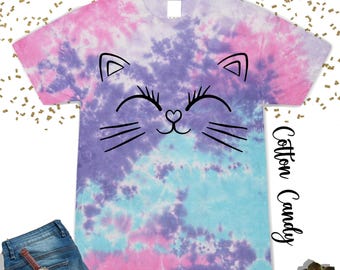 Funny Cat Face Tie Dye Shirt, Cat Lover Gift T-Shirt, Cute Animal Shirt, Cat Mom Shirt, Cat Mama Tshirt, Funny Pet Nature Shirt For Kids