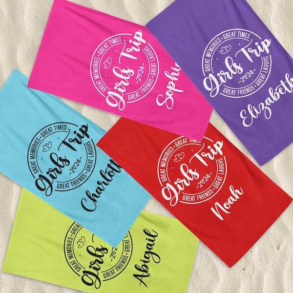 Girls Trip 2024 Beach Towel, Custom Name Beach Towel, Summer Vibes, Girls Weekend Gift, Girls Vacation Trip, Pool Party, Sea Vacation