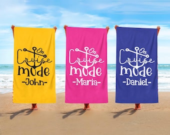 Cruise Mode On Beach Towel: Ship Trip Gift