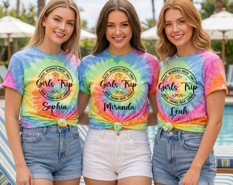 Custom Tie Dye Girls Trip 2026 Shirt,Besties Vacation Matching Tees