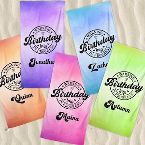 Birthday Trip Beach Towel Personalized,Birthday Vacation Gifts,Custom Birthday Travel,30th Birthday Party,Matching Birthday Club Beach Towel