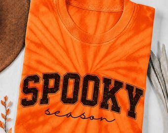 Spooky Season Tie Dye Tshirt, Women Halloween Apparel, Gothic Tee