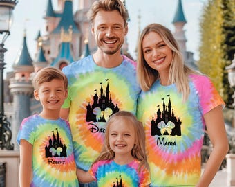 Custom Disney Castle Tie Dye Shirts, Disney Family Trip Shirt, Matching Disney Adult Kids Group Shirt, Disneyland Tshirt, Disneyworld Shirt