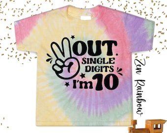 Out Single Digits Ich bin 10 Tie Dye Shirt, 10.Geburtstag Geschenk Shirt, zehnter Geburtstag Mädchen Jungen T-Shirt, Hallo 10, Kindergeburtstag Shirt, geboren 2014
