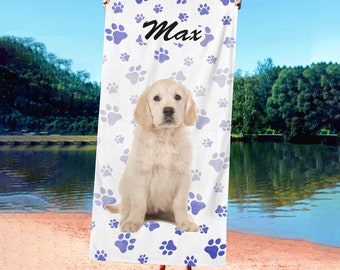 Pet Photo And Name Beach Towel Personalized, Summer Gift For Animal Lover, Pool Party, Dog Mom Gift, Summer Vibes,Animal Print,Coastal Decor