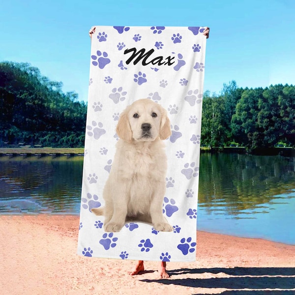 Pet Photo And Name Beach Towel Personalized, Summer Gift For Animal Lover, Pool Party, Dog Mom Gift, Summer Vibes,Animal Print,Coastal Decor