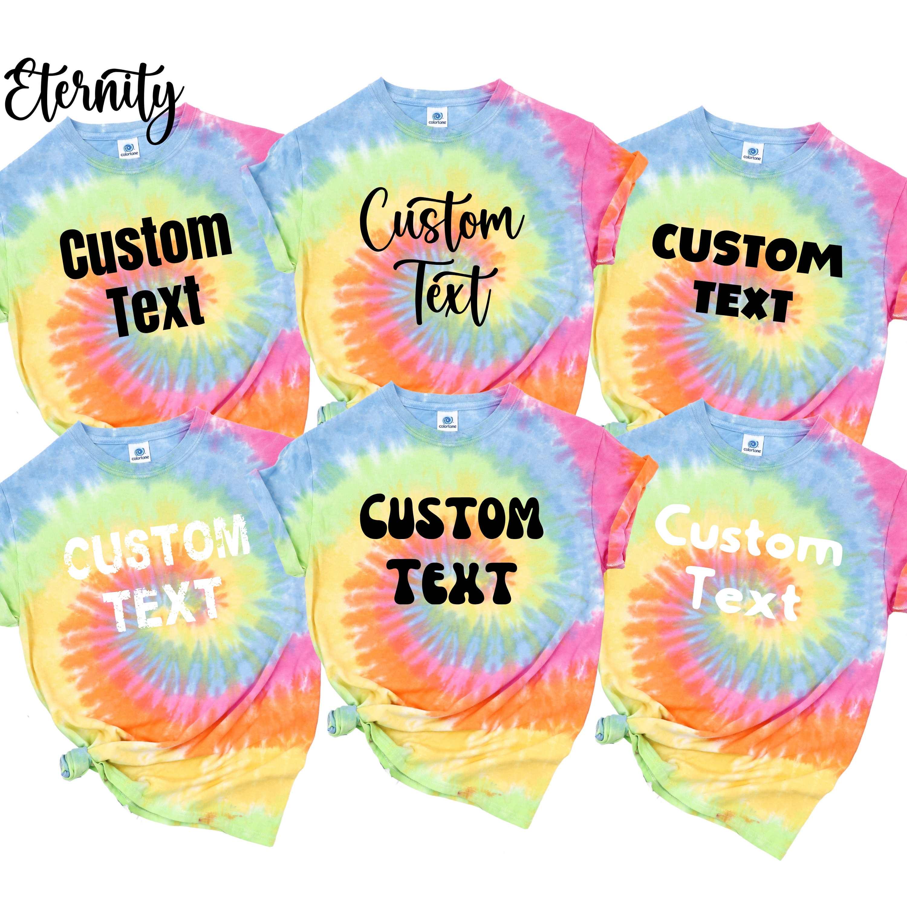 Koszulka z nadrukiem tie-dye z niestandardowym tekstem, spersonalizowana koszulka tie-dye, niestandardowy nadruk na koszulce z Twoim logo, wzorem lub tekstem, zabawny prezent dla przyjaciół