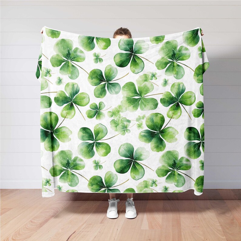 St Patrick's Day Shamrock Blanket,Irish Four Leaf Clover Throw image 2