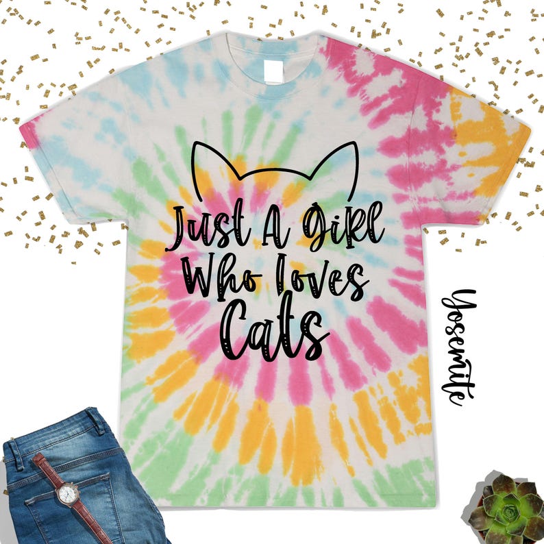 Just A Girl Who Loves Cats Tie Dye Shirt,Gift For Her,Cute Animal Shirt,Toddler Shirt,Cat Mom Gift Tshirt,Back To School,Gift For Cat Lover image 3