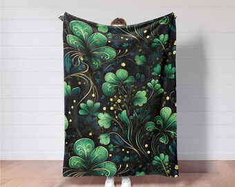Shamrock Blanket, St Patricks Day Decor,Lucky Clover Gift