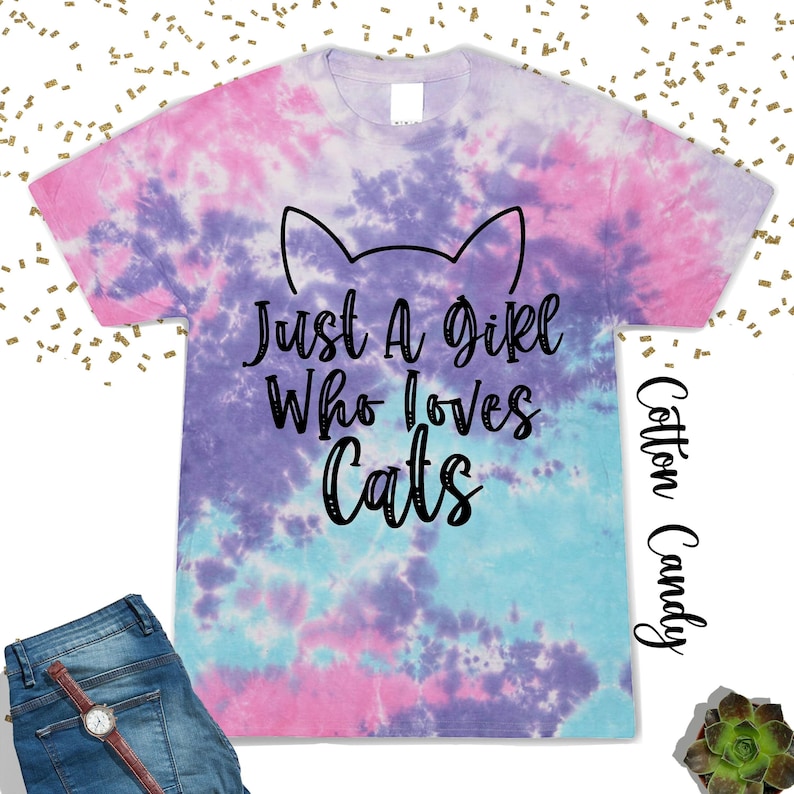 Just A Girl Who Loves Cats Tie Dye Shirt,Gift For Her,Cute Animal Shirt,Toddler Shirt,Cat Mom Gift Tshirt,Back To School,Gift For Cat Lover image 1