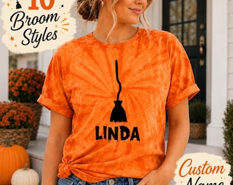 Custom Witch Broom Tie Dye Shirt, Girly Fall Apparel