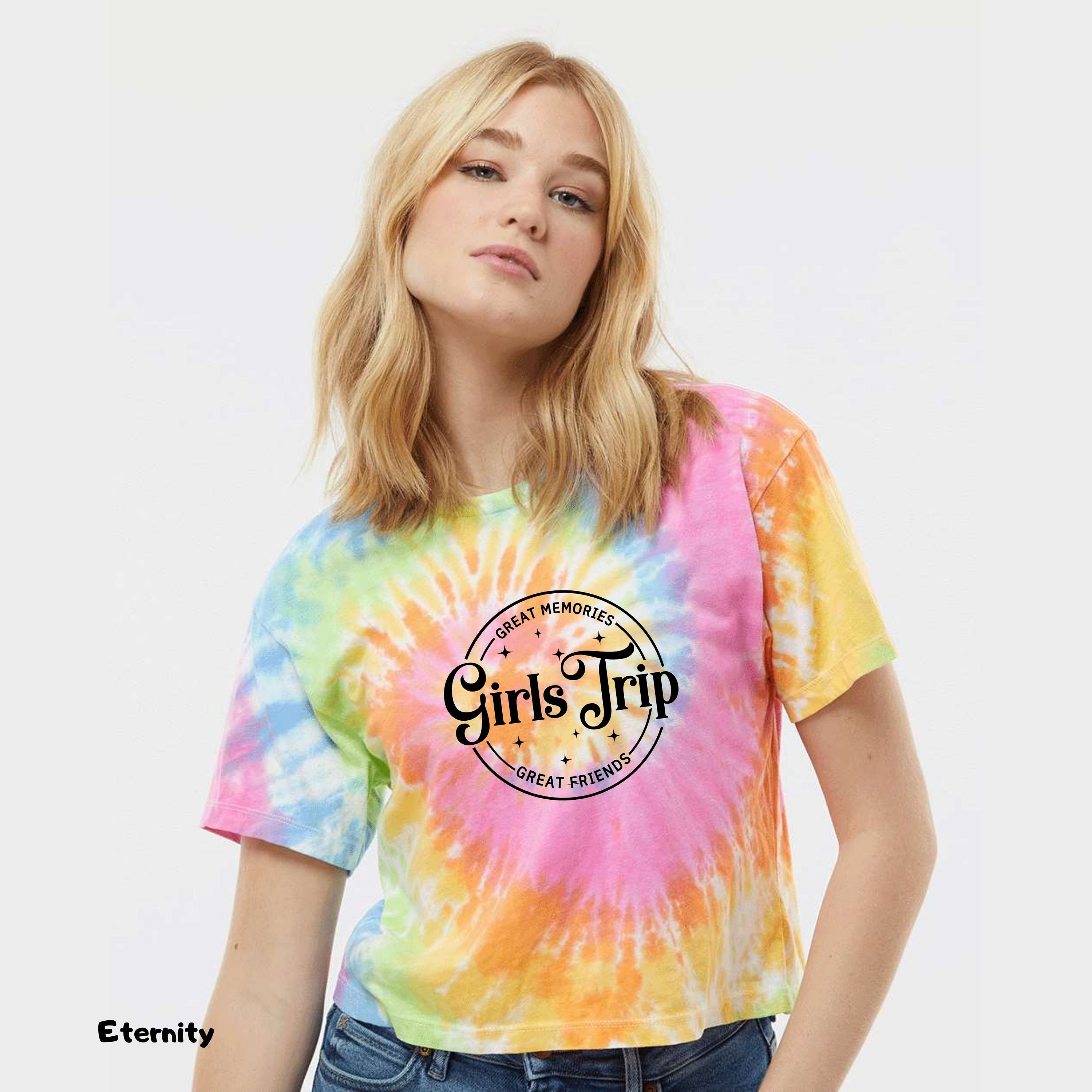 Discover Girls Trip Tie Dye Crop Top Shirt,Summer Vacation,Women Summer Tops,Girls Beach Shirt,Girls Trip Tshirt,Summer Shirt,Vacay Mode,Girls Travel