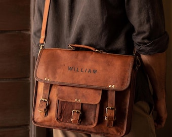 Borsa a tracolla personalizzata in pelle per laptop - Borsa a tracolla rustica vintage