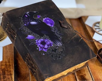 Raven Leather Journal: Antique Deckle Edge Paper Grimoire - Book of Shadows