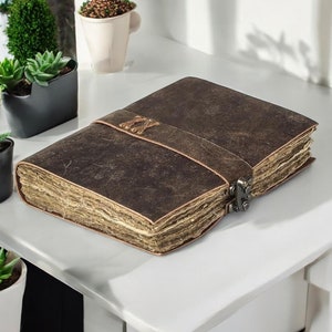 Vintage Lederbuch - Leeres Zauberbuch der Schatten, Grimoire-Journal, Reise-Schreibbuch, antikes Büttenpapierschloss