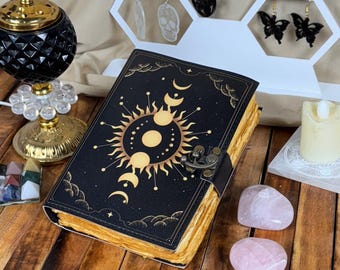 Moon Phase Leather Journal: Antique Handmade Deckle Edge Paper