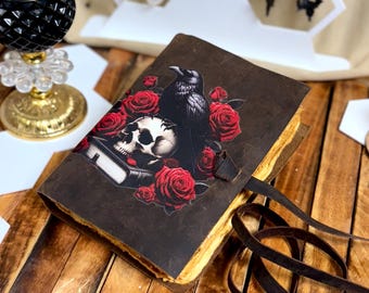 Raven Leather Journal: Vintage Grimoire Book of Shadows - 200 Pages