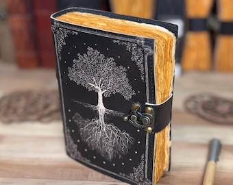 Diario Grimorio de Cuero del Árbol de la Vida: Libro de las Sombras en Blanco