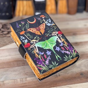 Luna Moth Leather Journal - Blank Spell Book of Shadows, Witchcraft Supplies