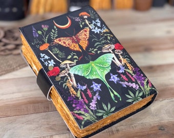 Luna Moth Leather Journal - Blank Spell Book of Shadows, Witchcraft Supplies