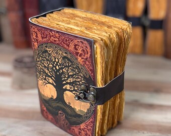 Levensboom leren grimoire-dagboek: blanco boek der schaduwen