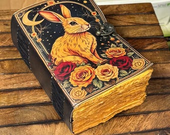 Bunny Rabbit Leather Grimoire Journal: Handmade Deckle Edge Notebook