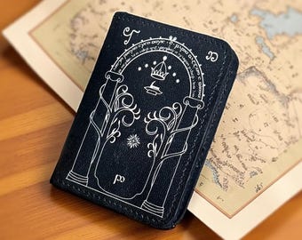 Handmade Leather Wallet with Door of Durin Design | 4 Card Slots | Tolkien Inspired