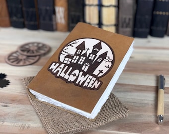 Halloween Leather Journal: Book of Spells, Wiccan Pagan Blank Book