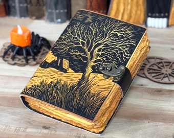 Levensboom leren grimoire-dagboek: blanco boek der schaduwen